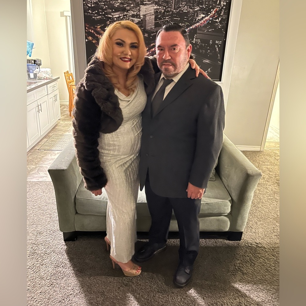 Silver dress, formal. Coat not included. Size large.